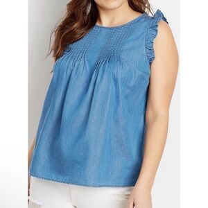 Maurices Chambray Pleated Flutter Sleeve Tank Top Size 1x